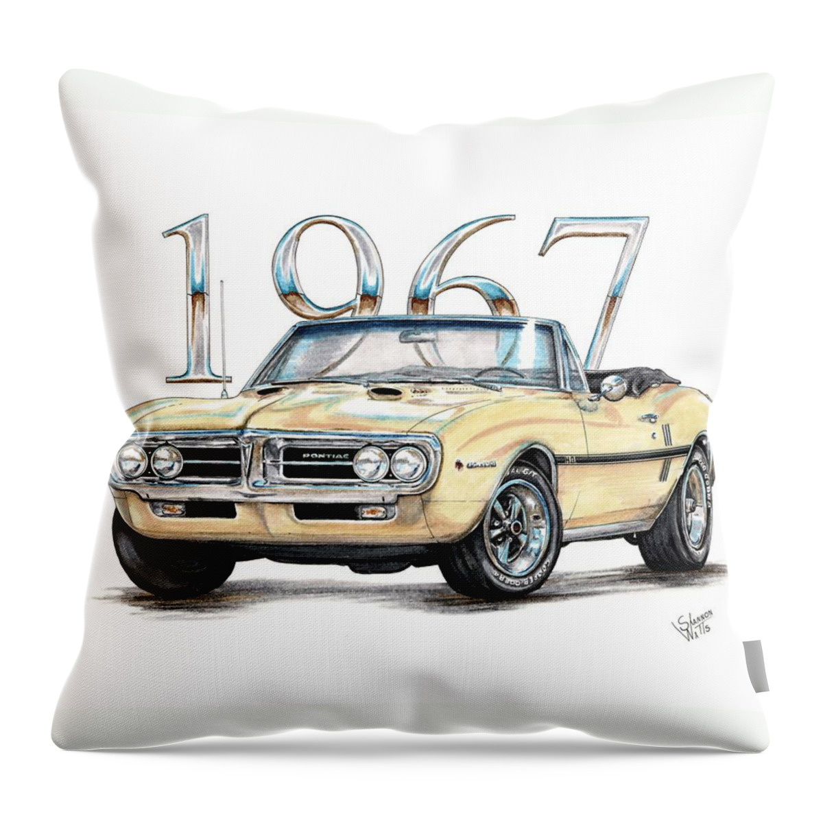 Pontiac Throw Pillow featuring the drawing 1967 Firebird HO Convertible by Shannon Watts