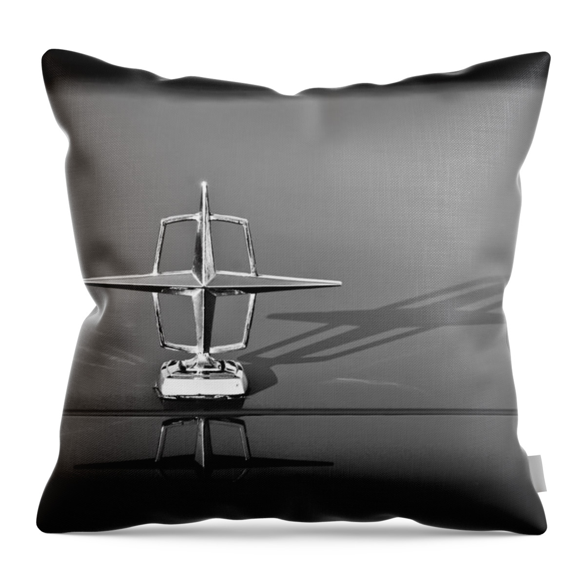 1967 Lincoln Continental Hood Ornament Throw Pillow featuring the photograph 1967 Lincoln Continental Hood Ornament -158bw by Jill Reger