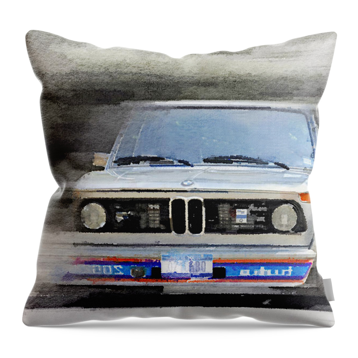Bmw 2002 Throw Pillow featuring the painting 1974 BMW 2002 Turbo Watercolor by Naxart Studio