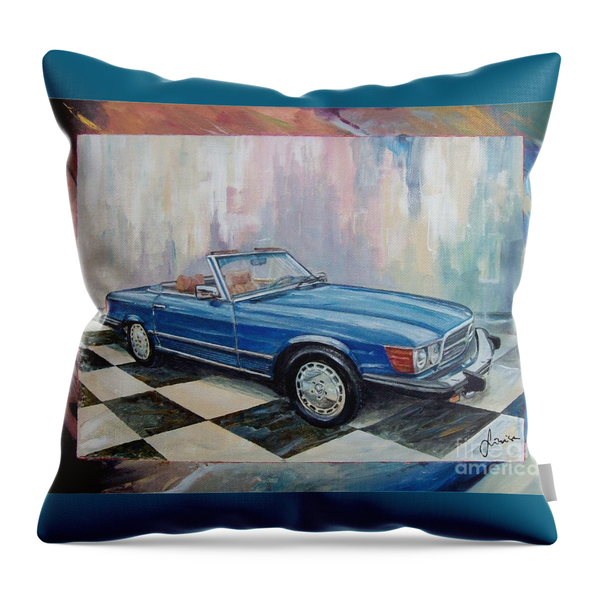 1976 Mercedes-benz 450 Sl Fine Art Prints Throw Pillow featuring the painting 1976 Mercedes-Benz 450 SL by Sinisa Saratlic