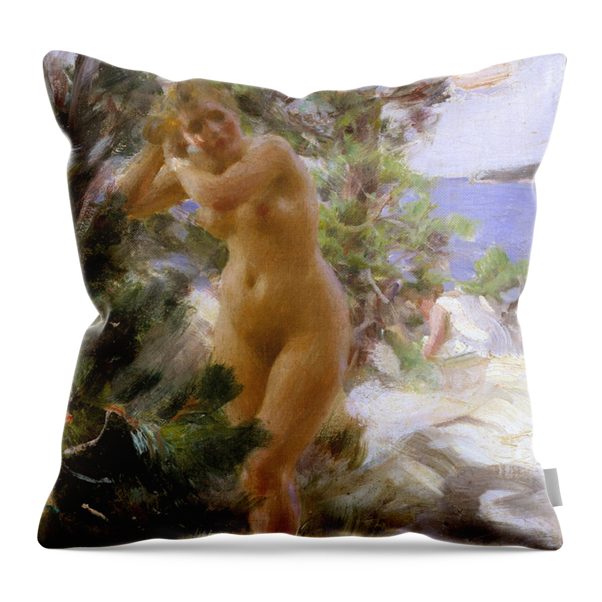Anders Zorn Throw Pillow featuring the painting After the Bath #4 by Anders Zorn