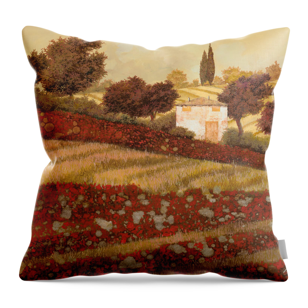 Tuscany Throw Pillow featuring the painting altri papaveri in Toscana #2 by Guido Borelli