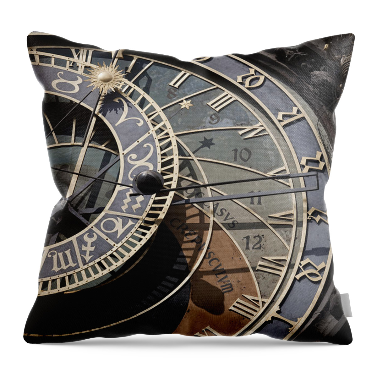 Czech Republic Throw Pillow featuring the photograph Astronomical Clock Prague #3 by Maria Heyens