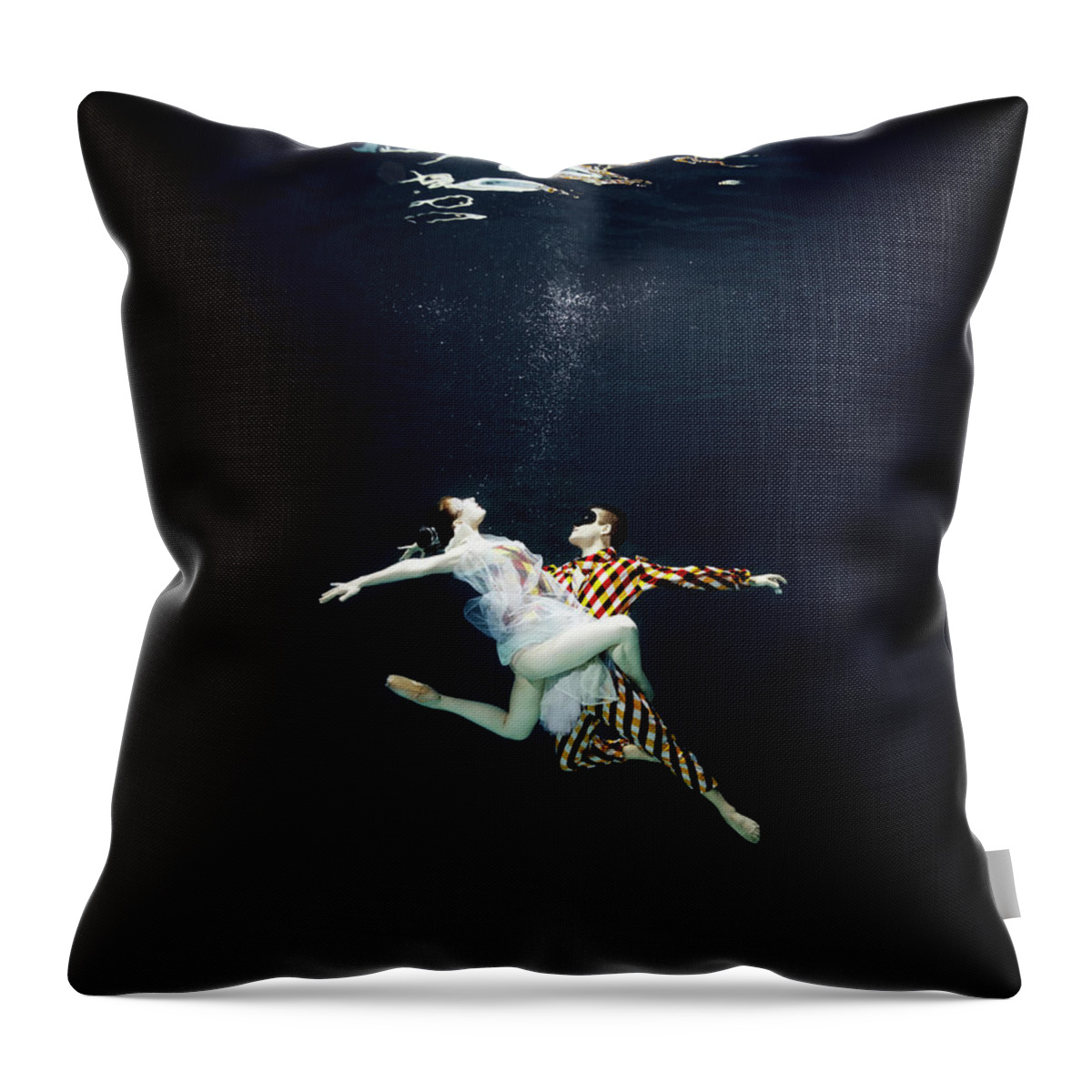 Ballet Dancer Throw Pillow featuring the photograph 2 Ballet Dancers Underwater by Henrik Sorensen