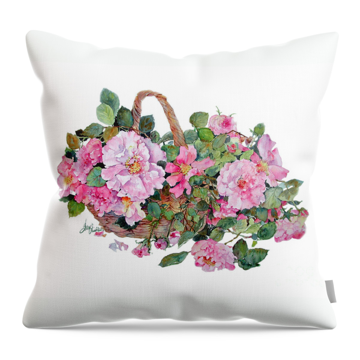 Roses Throw Pillow featuring the painting Basket of Roses by Sherri Crabtree