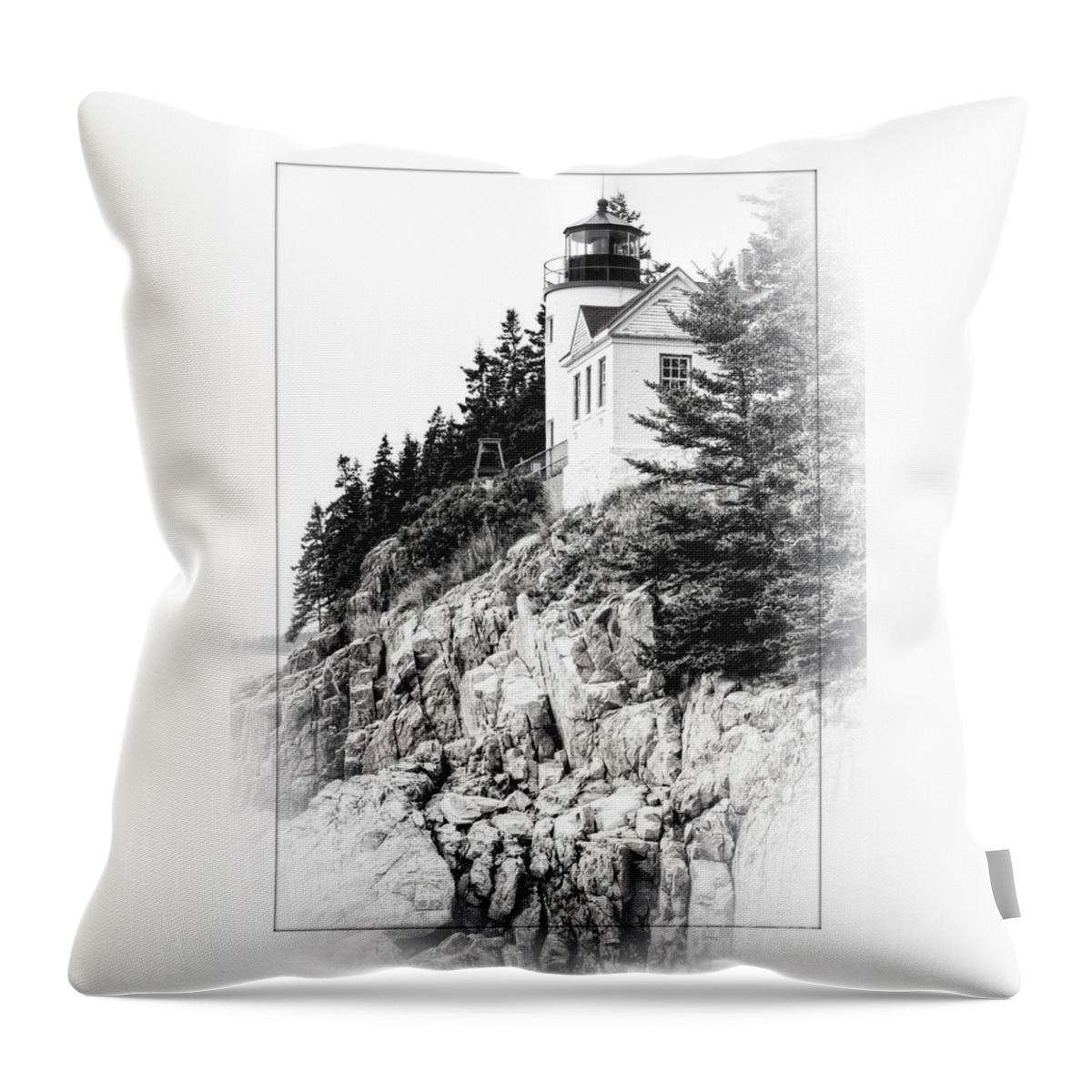 Bass Harbor Throw Pillow featuring the photograph Bass Harbor Light in Black and White by David Birchall