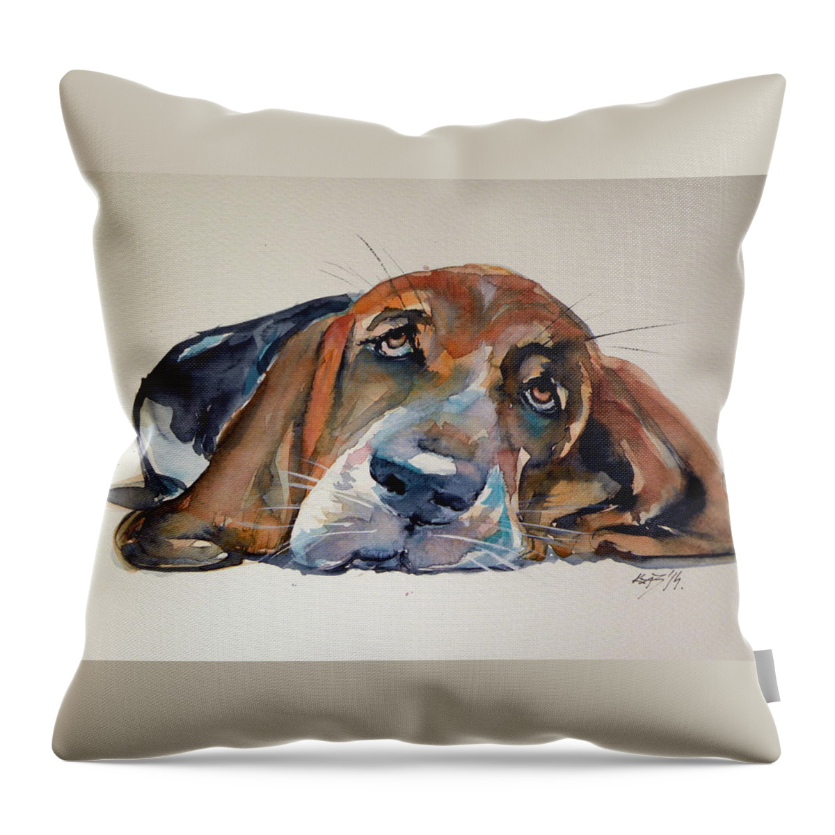 Dog Throw Pillow featuring the painting Basset hound #3 by Kovacs Anna Brigitta