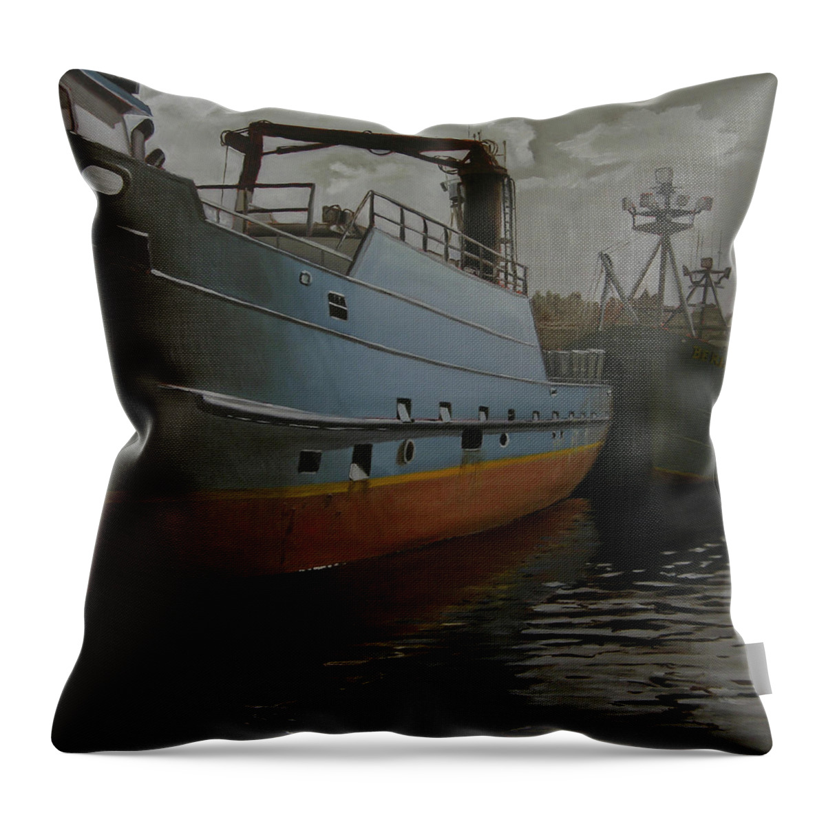 Ships Throw Pillow featuring the painting Bering Sea by Thu Nguyen