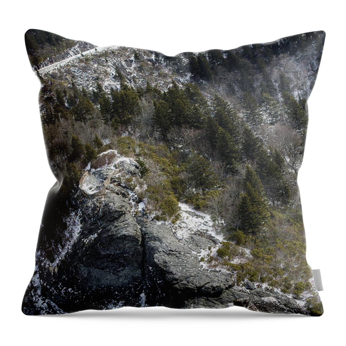 North Carolina Throw Pillow featuring the photograph Blue Ridge Parkway - Devil's Courthouse - Aerial Photo #2 by David Oppenheimer