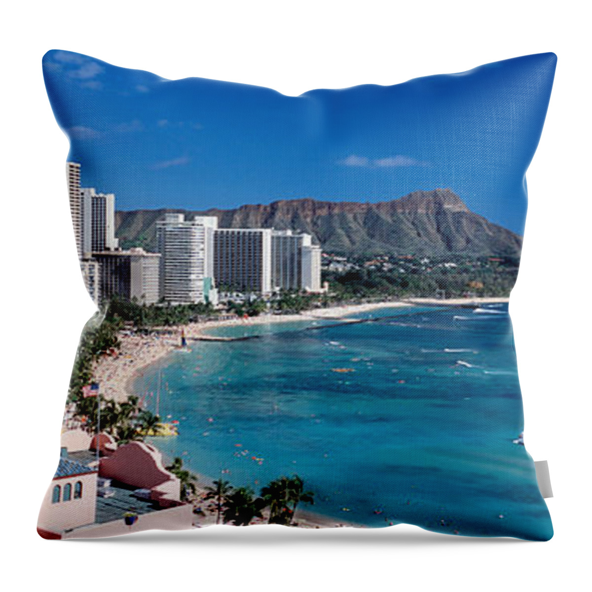 Photography Throw Pillow featuring the photograph Buildings At The Waterfront, Waikiki #2 by Panoramic Images