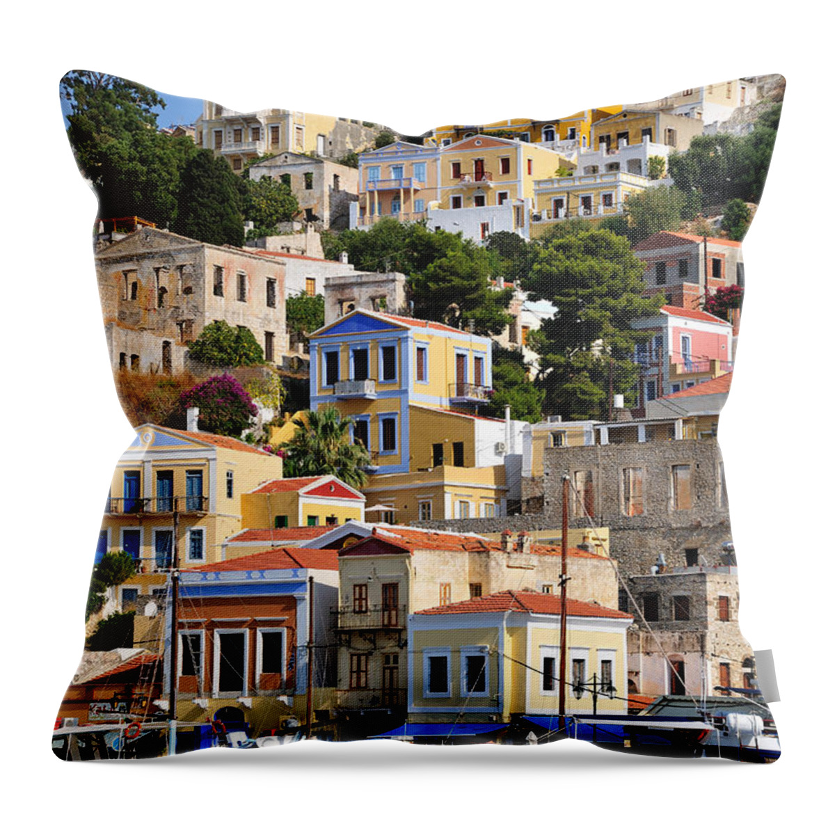 Symi Throw Pillow featuring the photograph Colorful Symi #7 by George Atsametakis