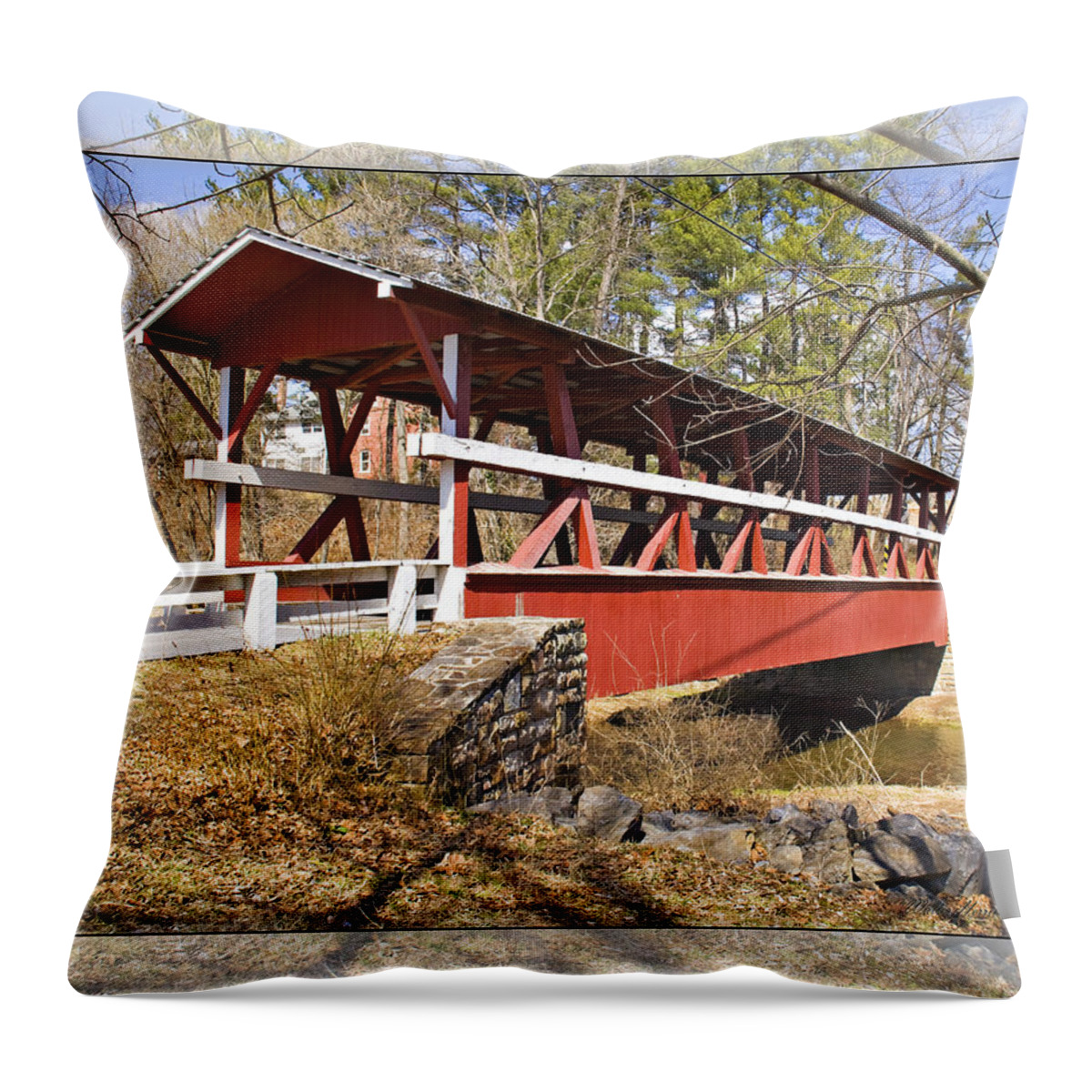 Covered Bridge In Pa. Throw Pillow featuring the photograph Covered Bridge in Pa. #2 by Walter Herrit