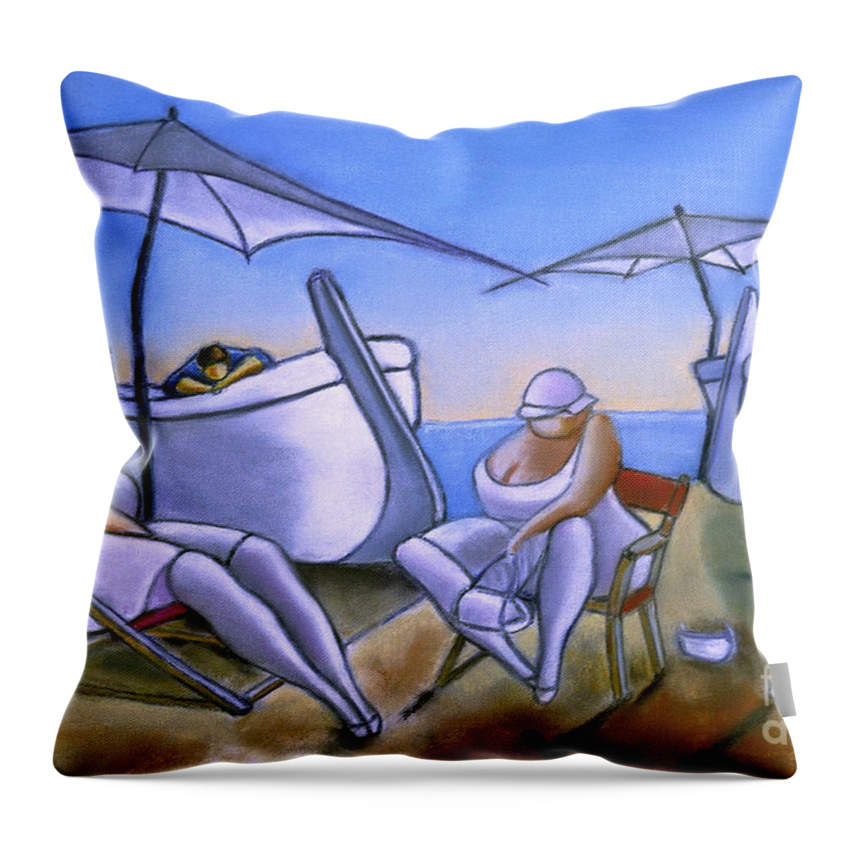 Mediterranean Beach Throw Pillow featuring the painting Day At The Beach #2 by William Cain
