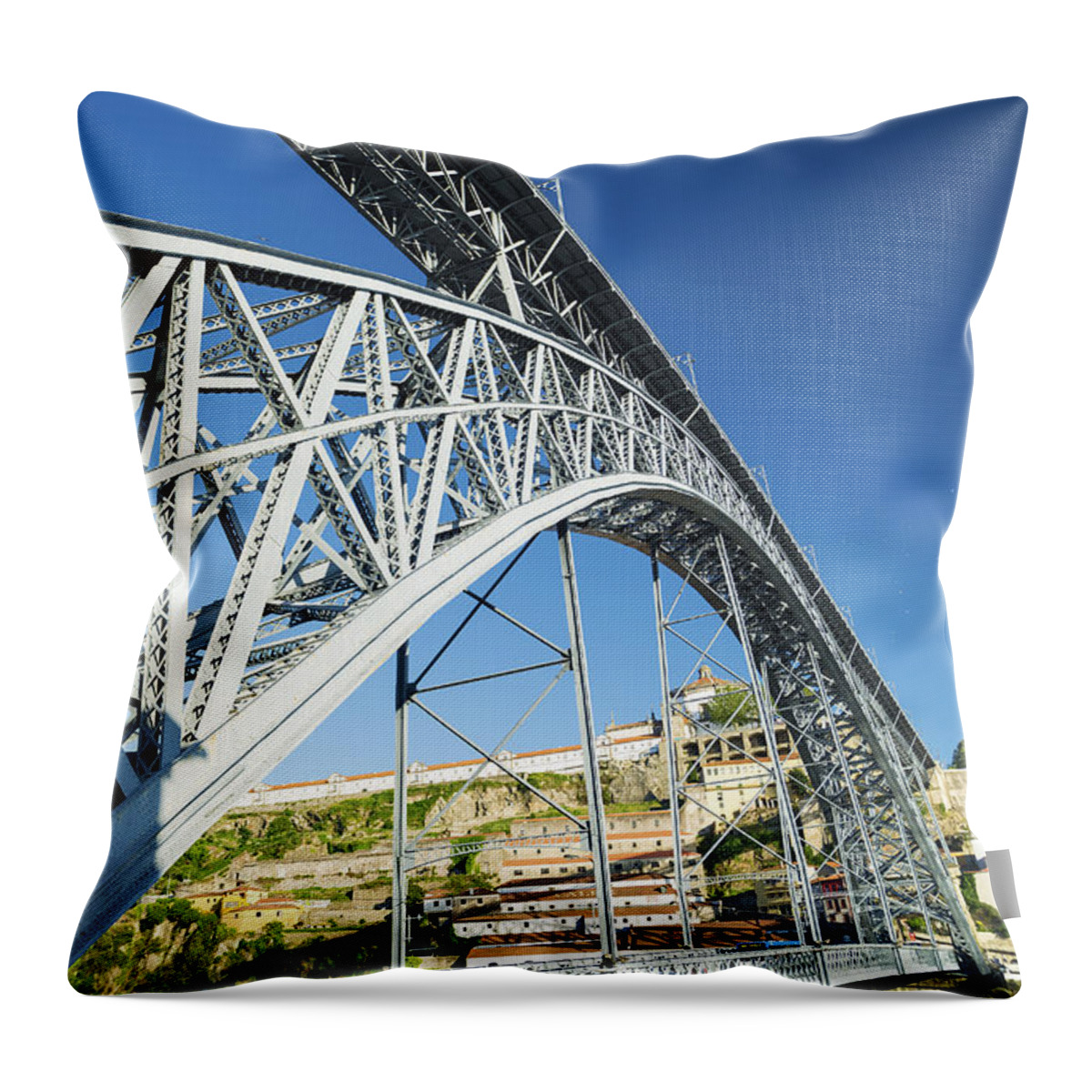 Architecture Throw Pillow featuring the photograph Dom Luis Bridge Porto Portugal #2 by JM Travel Photography
