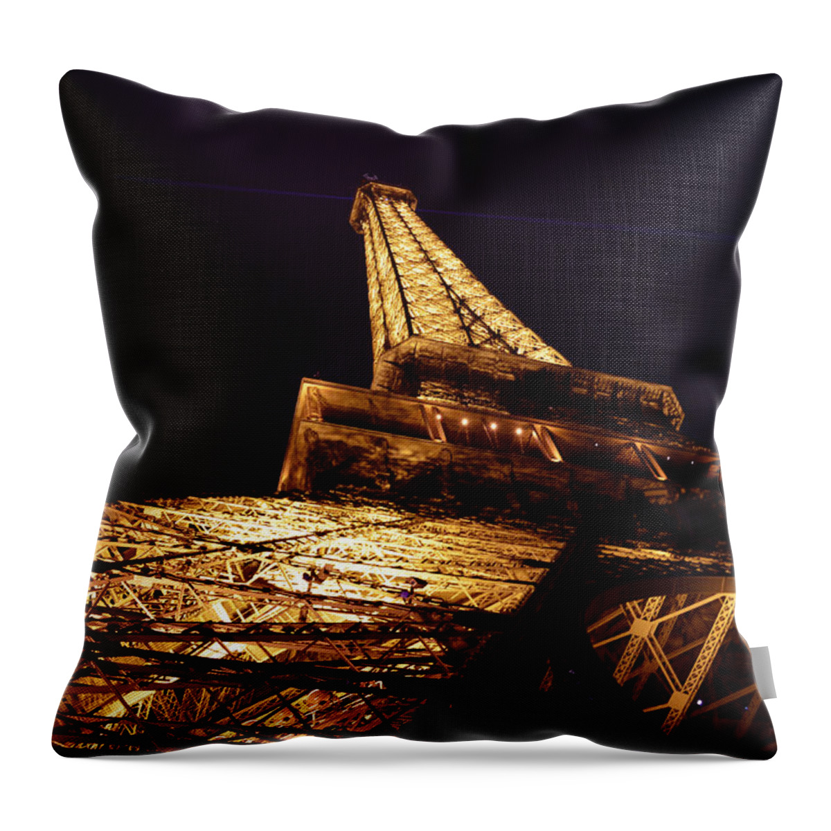 Landmark Eiffel Tower Paris France At Night Photography Throw Pillow featuring the photograph Eiffel Tower Paris France by Patricia Awapara