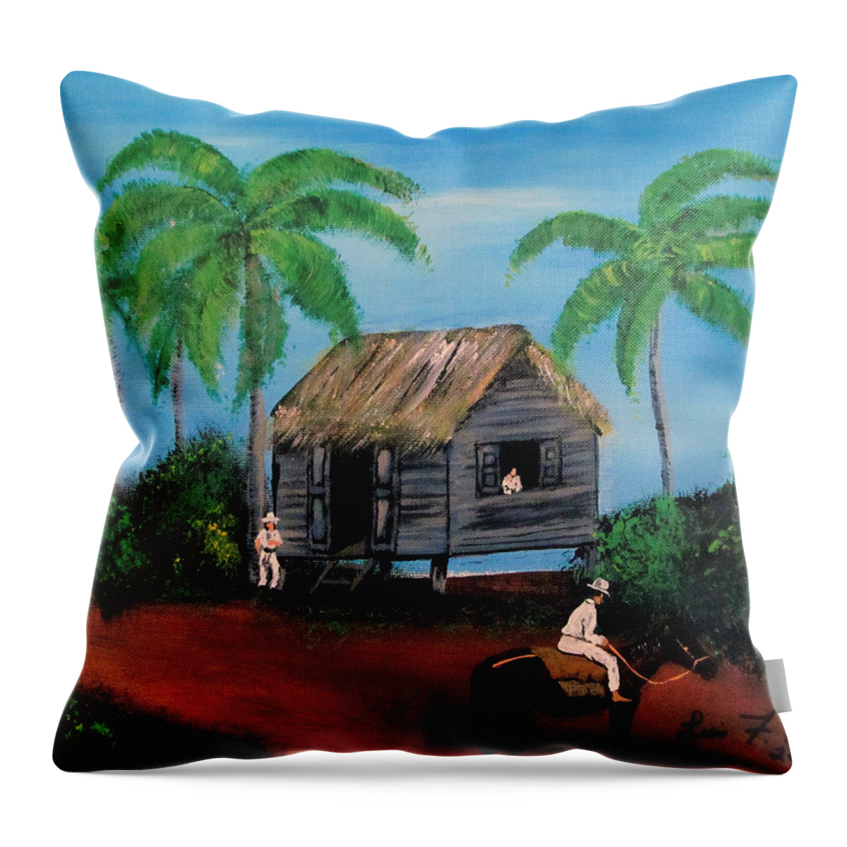 Bohio Throw Pillow featuring the painting El Bohio by Luis F Rodriguez