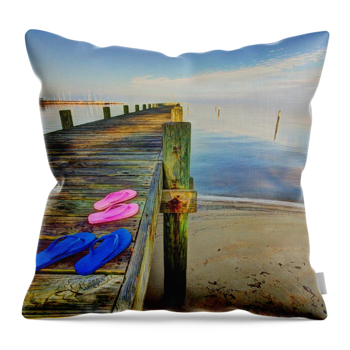 Alabama Throw Pillow featuring the photograph Flip Flops on the Dock #2 by Michael Thomas