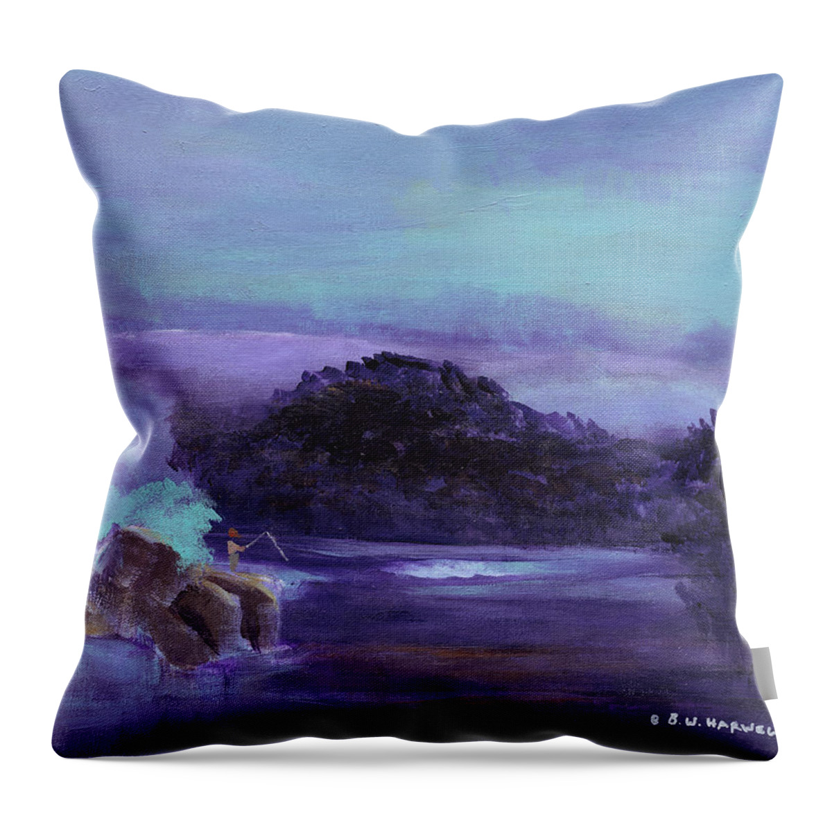 Landscape Throw Pillow featuring the painting Fly Fishing by Bettye Harwell