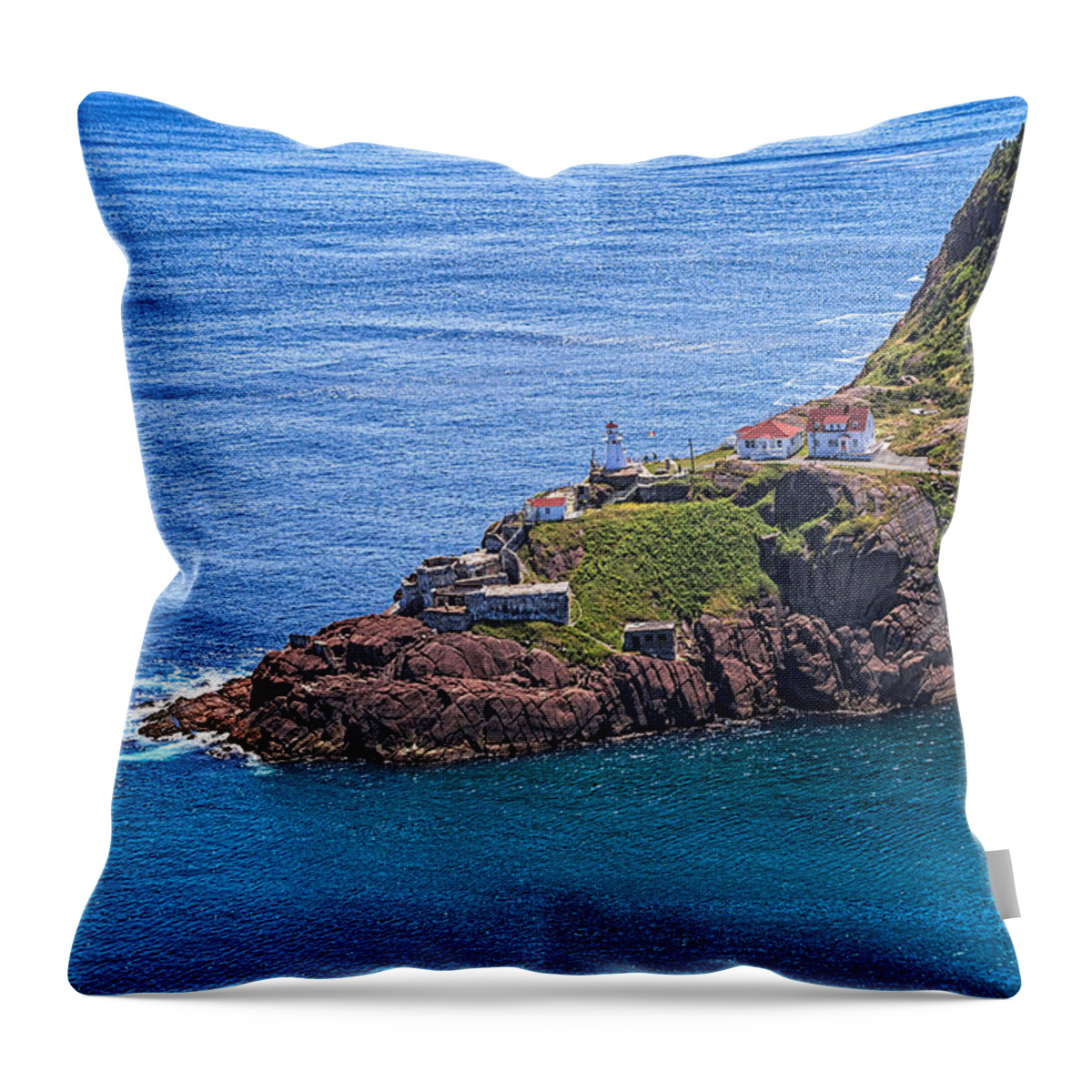Built Structure Throw Pillow featuring the photograph Fort Amherst Lighthouse on the south side of St Johns Harbour #2 by Perla Copernik