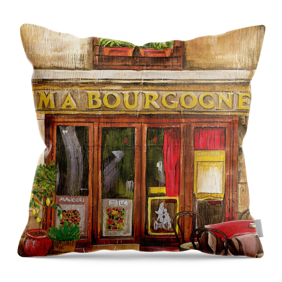 Restaurant Throw Pillow featuring the painting French Storefront 1 #2 by Debbie DeWitt