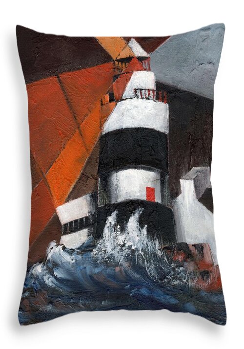 Val Byrne Throw Pillow featuring the painting Hook Lighthouse Wexford #3 by Val Byrne