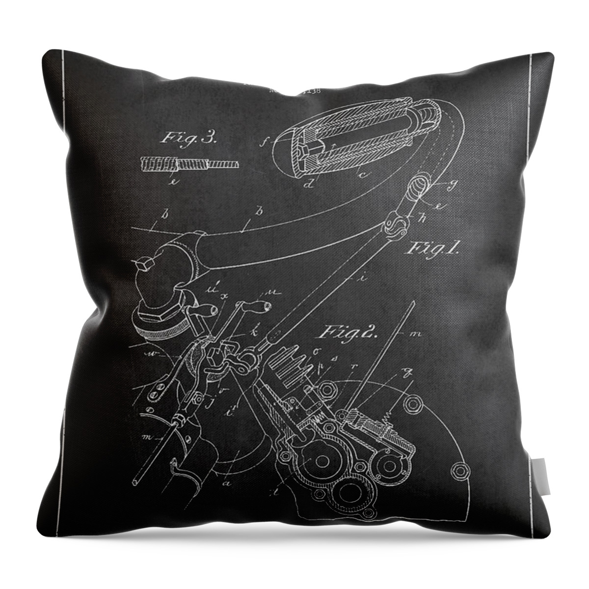 Indian Motorbike Throw Pillow featuring the digital art Indian motorcycle Patent From 1904 - Dark by Aged Pixel