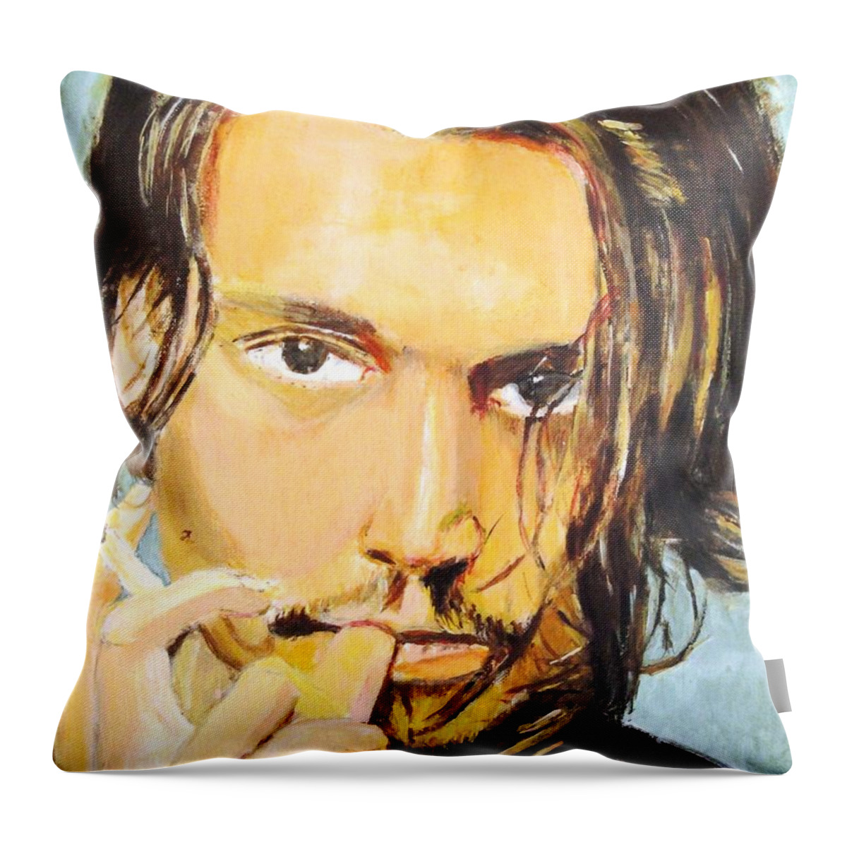 Johnny Depp Throw Pillow featuring the painting Intensity by Judy Kay