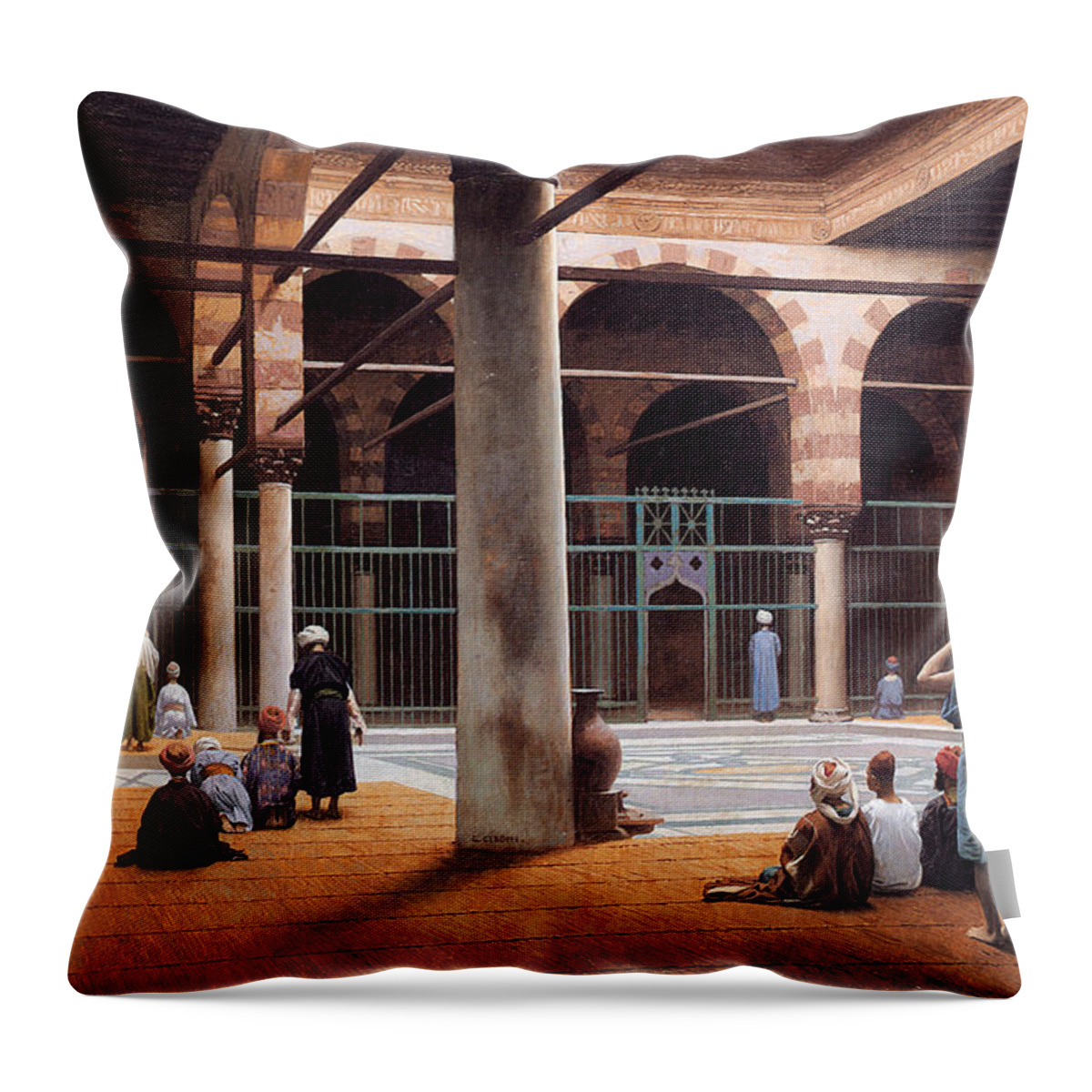 Jean-leon Gerome Throw Pillow featuring the painting Interior of a Mosque #3 by Jean-Leon Gerome