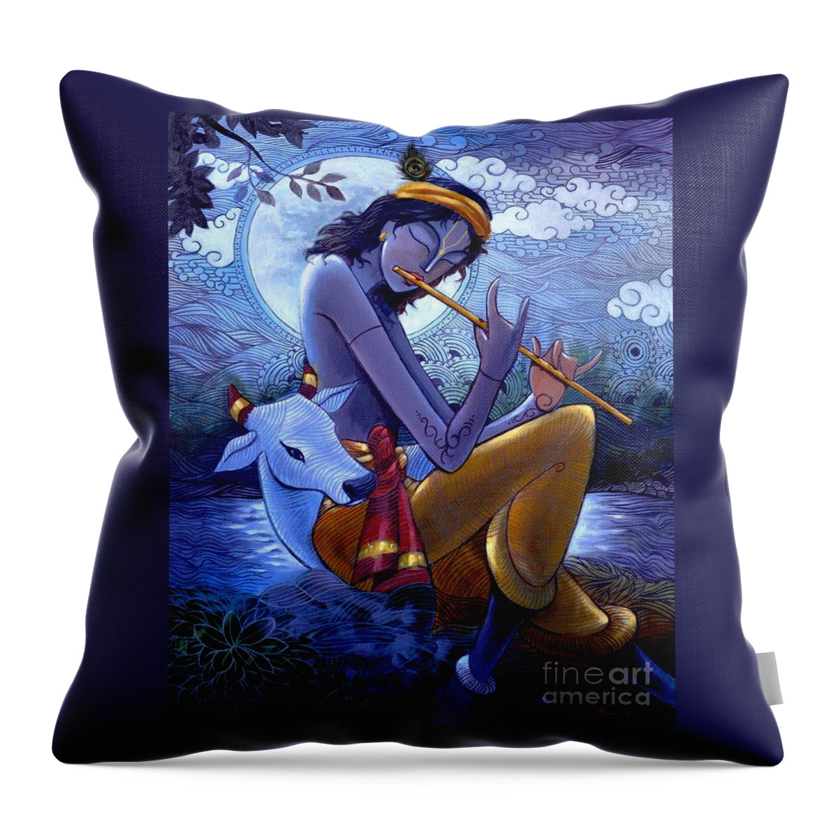 Krishna Throw Pillow featuring the painting Krishna #2 by Rajesh babu Ponnayyan