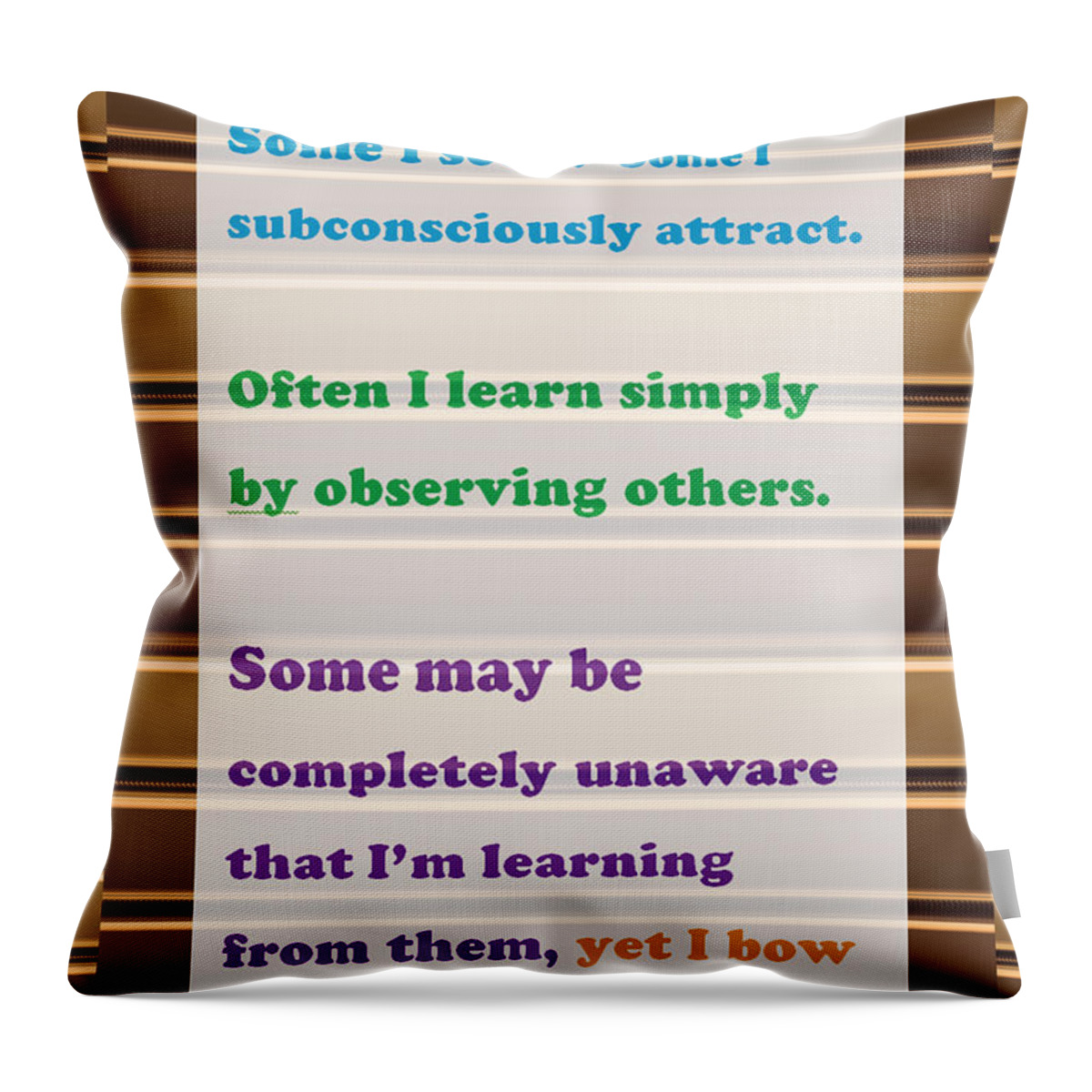 Quote Throw Pillow featuring the mixed media Learning Observation Teacher Student Gratitude Background Designs and Color Tones n Color Shades av #2 by Navin Joshi