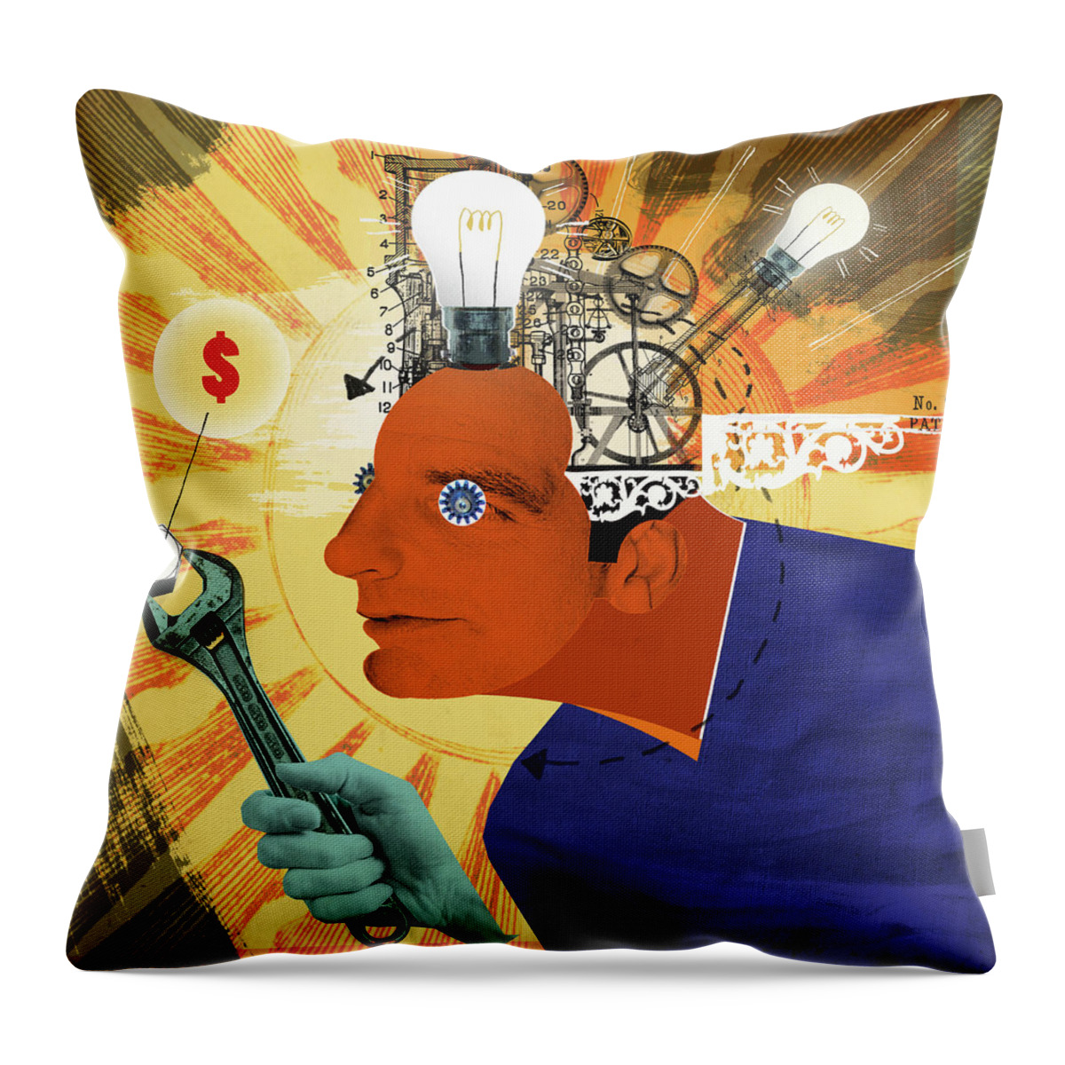 30-35 Throw Pillow featuring the photograph Light Bulbs And Cogs Inside Of Head #2 by Ikon Ikon Images