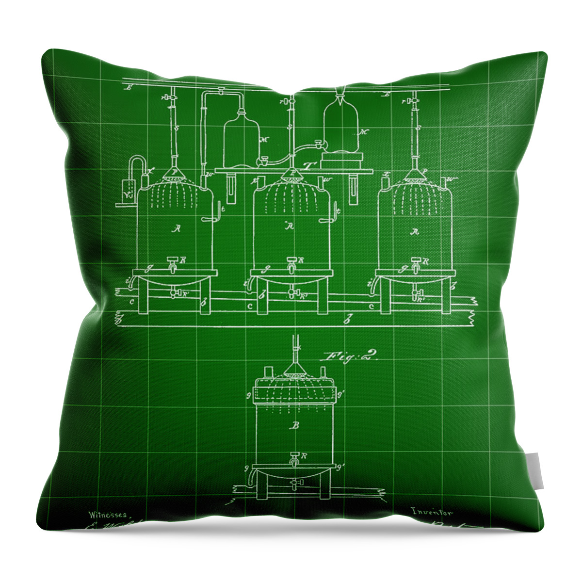Beer Throw Pillow featuring the digital art Louis Pasteur Beer Brewing Patent 1873 - Green by Stephen Younts