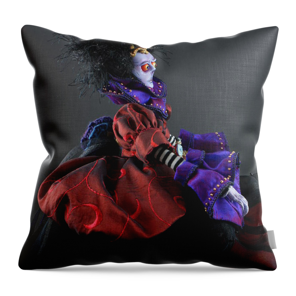 Mad Queen Throw Pillow featuring the sculpture Mad Queen #3 by Judy Henninger