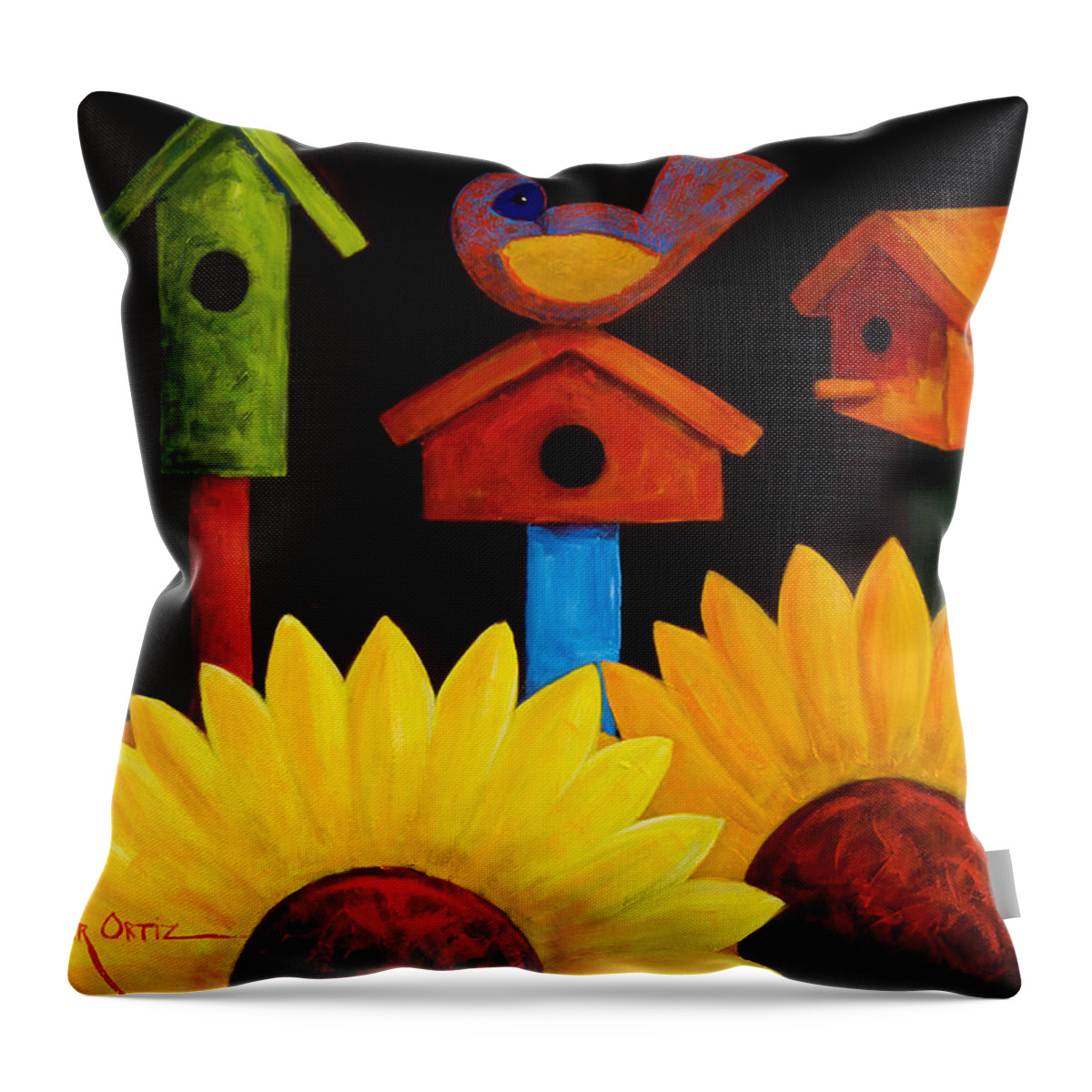 Birds Throw Pillow featuring the painting Midnight Garden by Oscar Ortiz