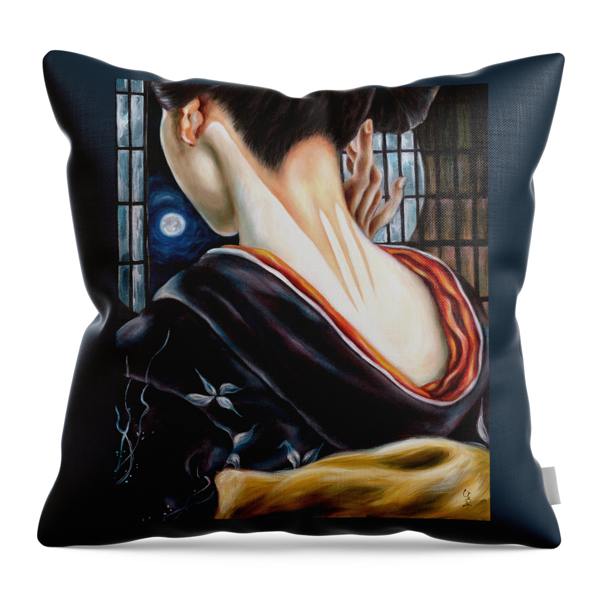 Japanese Woman Throw Pillow featuring the painting Moon #1 by Hiroko Sakai