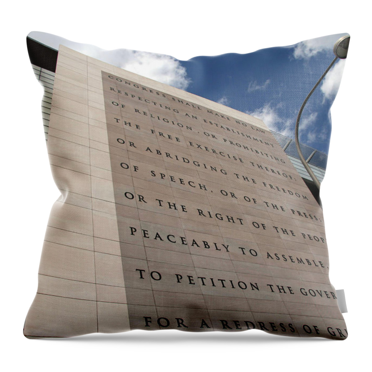 Newseum Throw Pillow featuring the photograph The Newseum by Cora Wandel