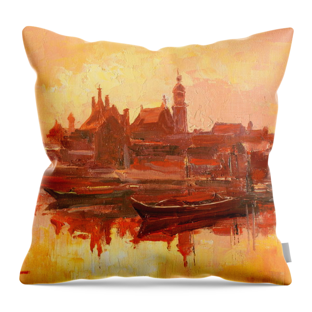 Warsaw Throw Pillow featuring the painting Old Warsaw - Wisla river #2 by Luke Karcz