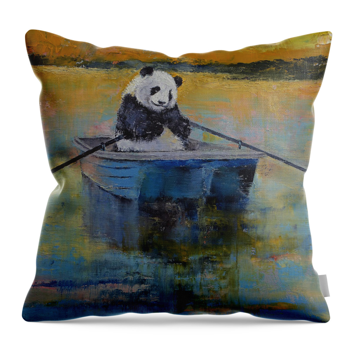 Panda Throw Pillow featuring the painting Panda Reflections #2 by Michael Creese