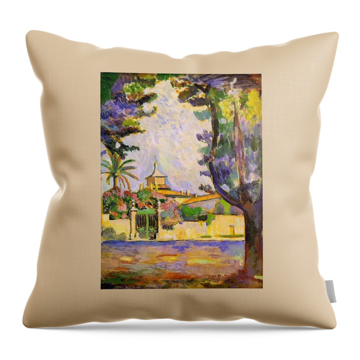 Place Throw Pillow featuring the painting Place des Lices St Tropez #2 by Pam Neilands
