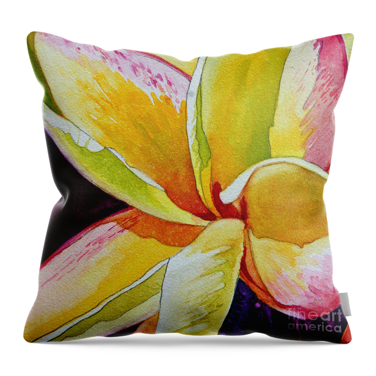 Plumeria Throw Pillow featuring the painting Plumeria #2 by Terry Holliday