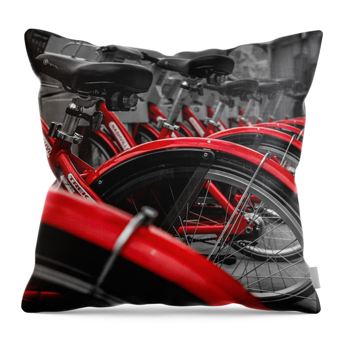 Nashville Throw Pillow featuring the photograph Red Bicycles #1 by Ron Pate