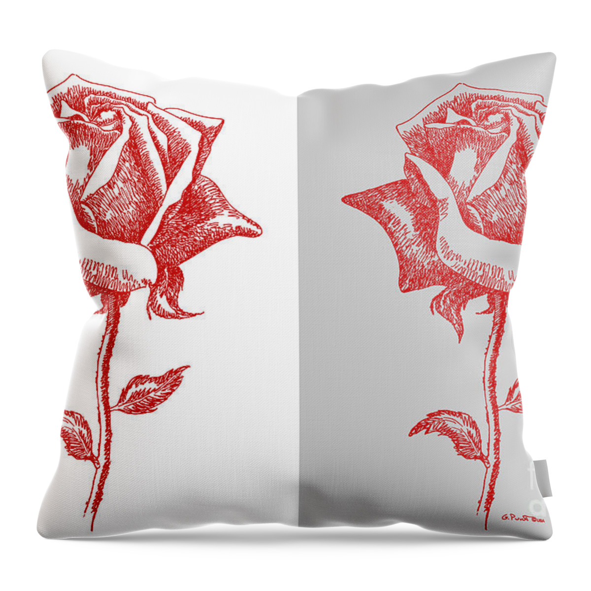 Black Throw Pillow featuring the painting 2 Red Roses Poster by Gordon Punt