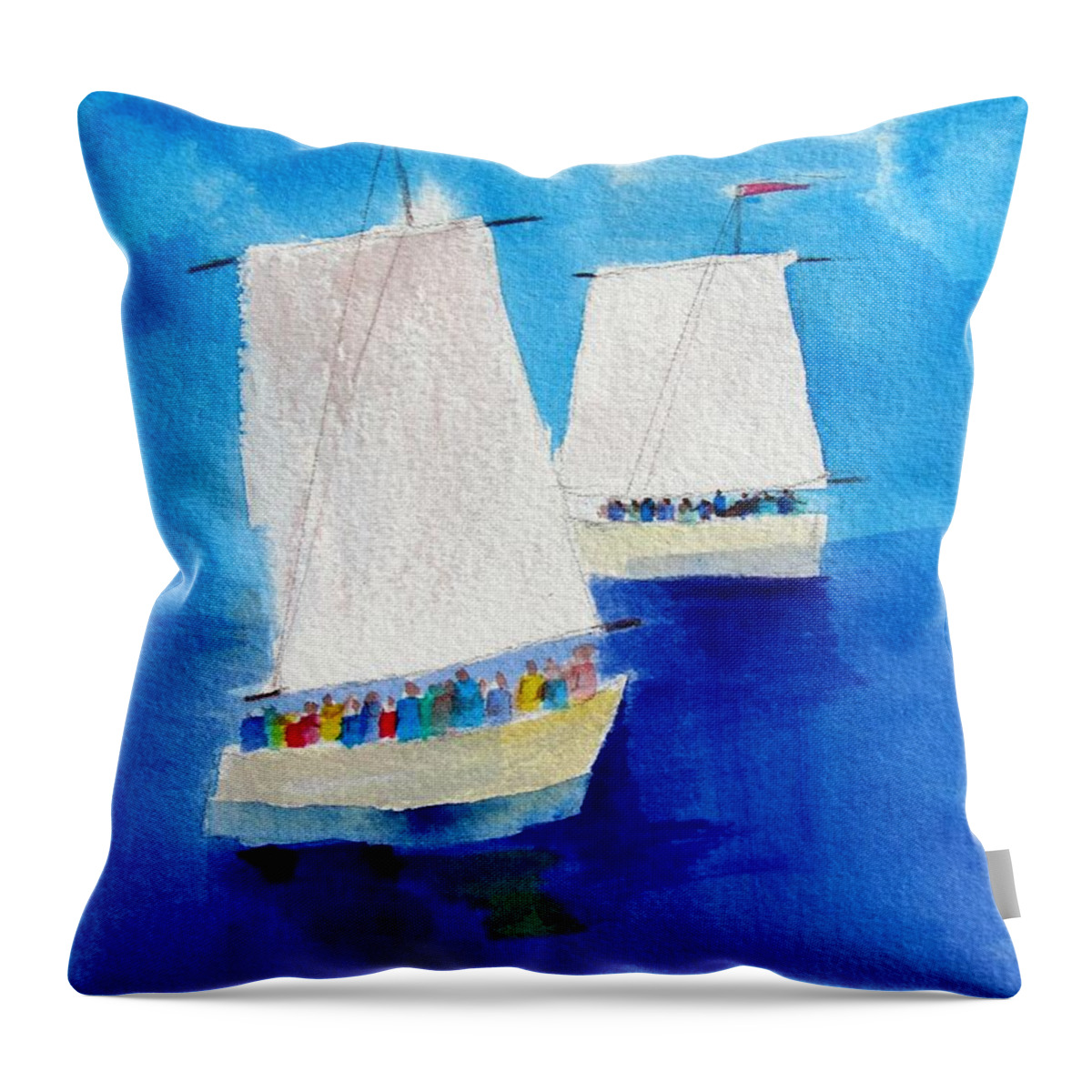 Sailboats Throw Pillow featuring the painting 2 Sailboats by Carlin Blahnik CarlinArtWatercolor