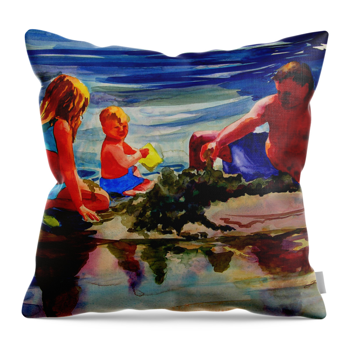 Beach Prints Throw Pillow featuring the painting Sandcastles with Daddy by Julianne Felton