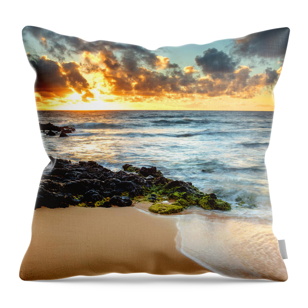 Aqua Throw Pillow featuring the photograph Sandy Beach Sunrise 7 #2 by Leigh Anne Meeks