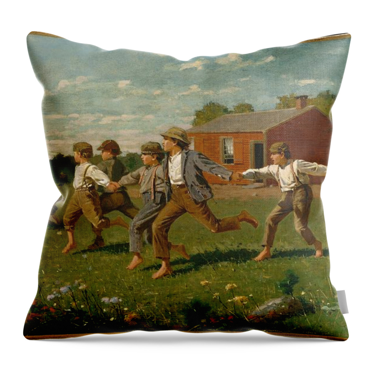 Winslow Homer Throw Pillow featuring the painting Snap the Whip #12 by Winslow Homer