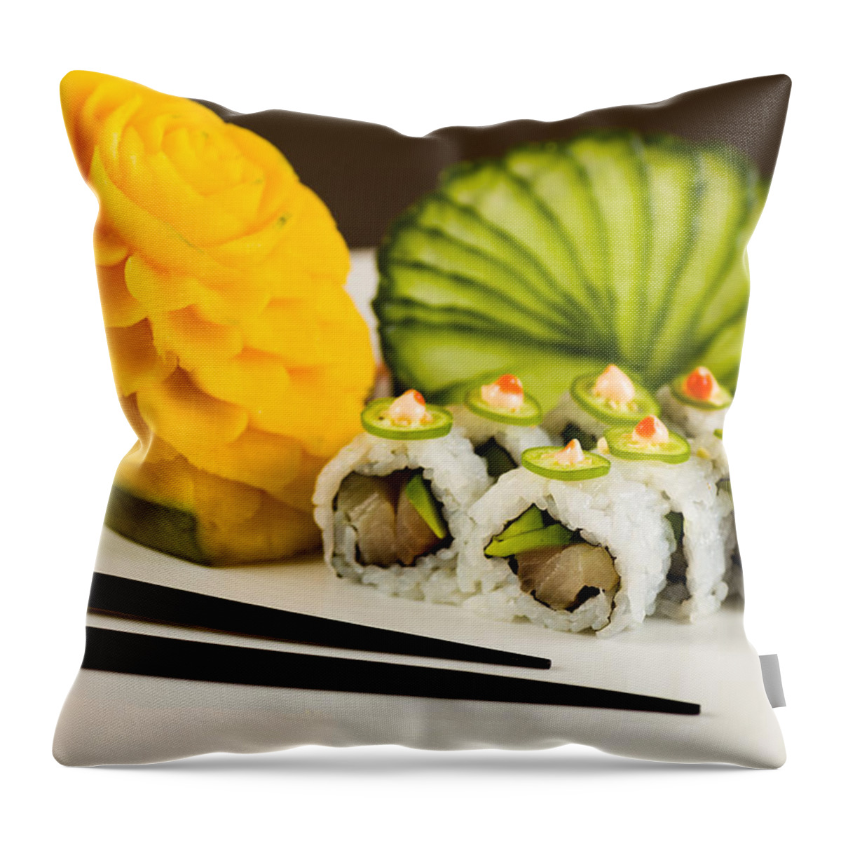 Asian Throw Pillow featuring the photograph Spicy Tuna Roll #2 by Raul Rodriguez