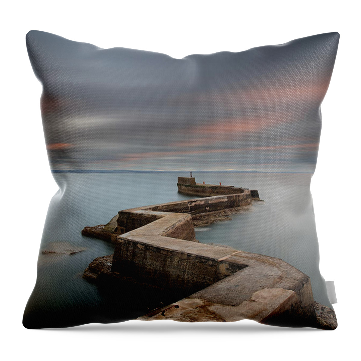 St Monans Pier Throw Pillow featuring the photograph St Monans Pier at Sunset #1 by Maria Gaellman