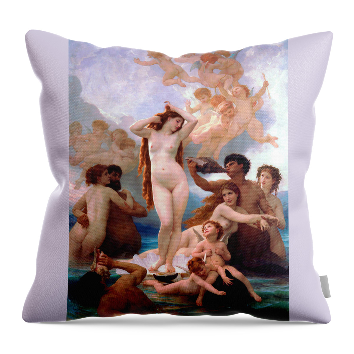 The Birth Of Venus Throw Pillow featuring the painting The Birth of Venus #4 by William-Adolphe Bouguereau