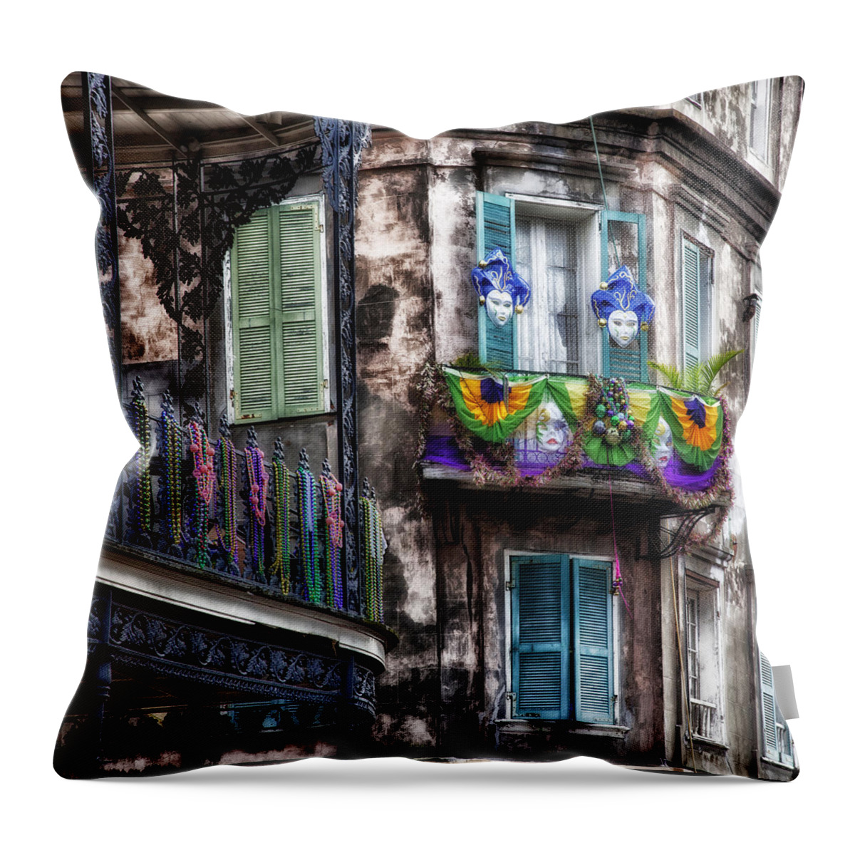 Mardi Gras Throw Pillow featuring the photograph The French Quarter during Mardi Gras #1 by Mountain Dreams